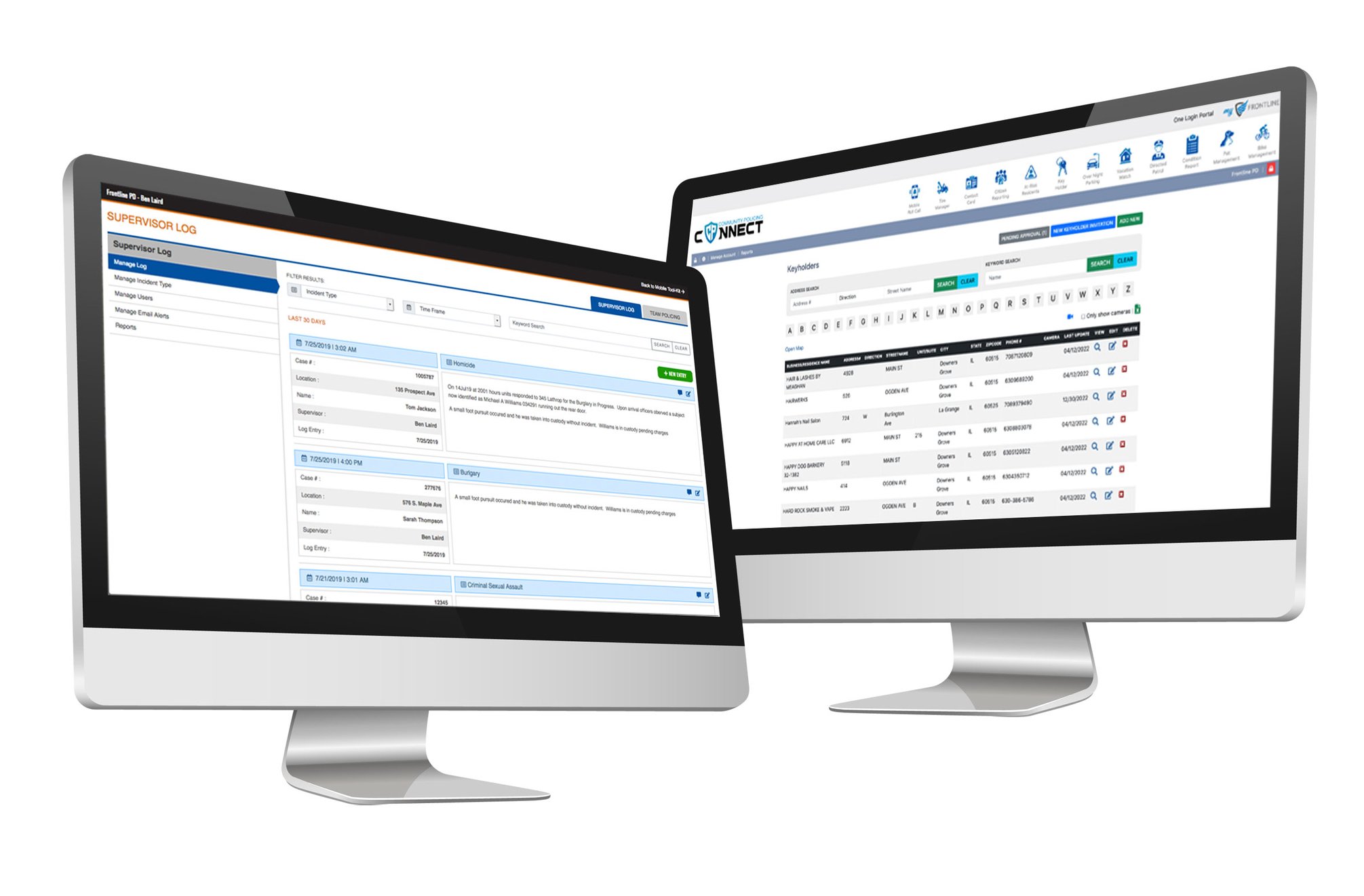 An image featuring Community Policing Connect, a citizen reporting software for police.