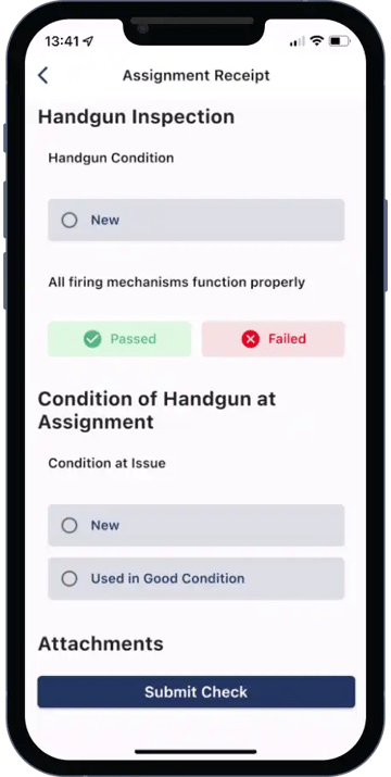 An image featuring Vector Check It on a mobile device, an asset management software for law enforcement and ECCs.